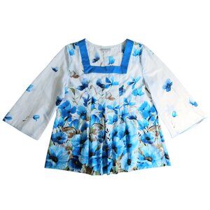 Jaclyn Smith Women's White/Blue Flower/Floral Print Square Neck XL X-Large
